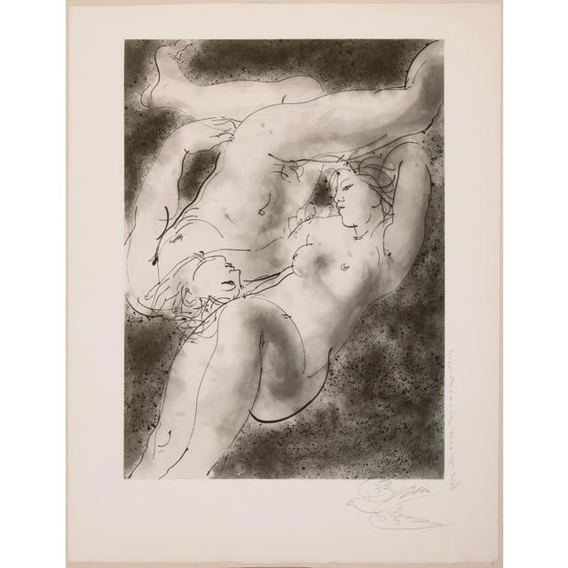 'Couple Embracing' by Hans Erni, Liebespaar Kuscheln, Modernist Grisaille Aquatint Etching For Sale - Image 10 of 10