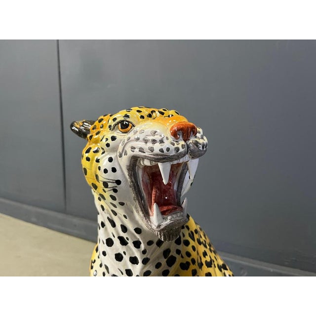 Ceramic Italian Glazed Terracotta Leopard Figures, 1960s For Sale - Image 7 of 14