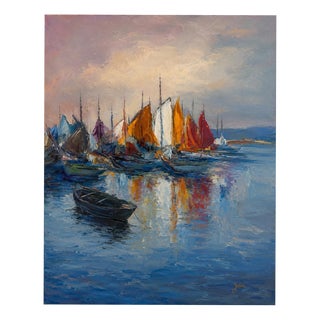 Jusa, Boats, 20th Century, Acrylic on Canvas For Sale