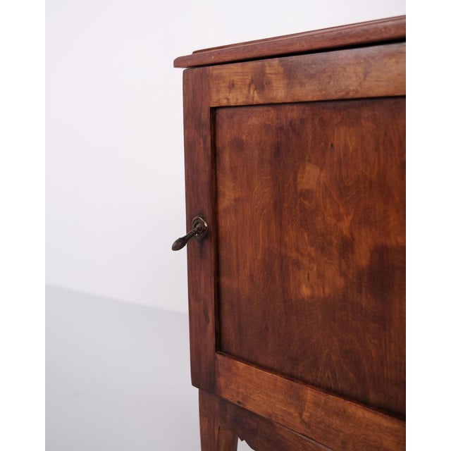 Wood Bedside Table in Dark Wood with Brass Mounts and Tapered Legs, 1940s For Sale - Image 7 of 12