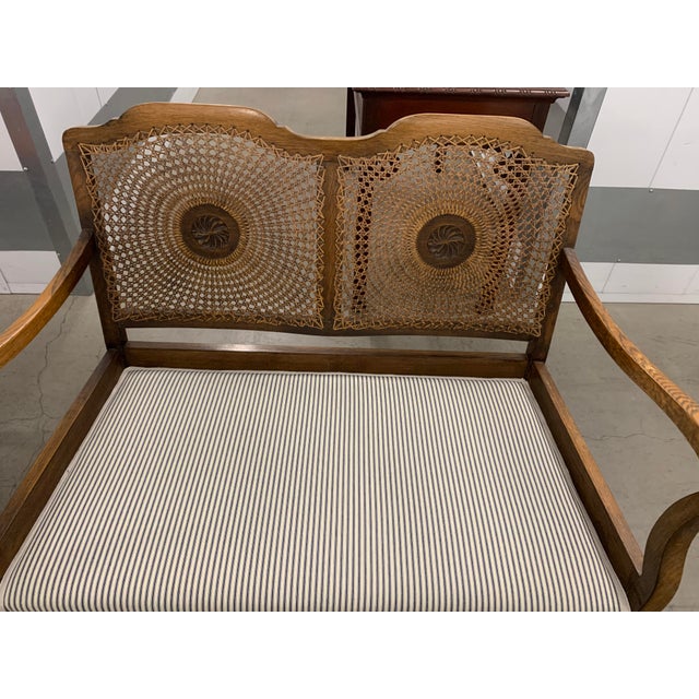 Antique Oak Medallion Cane Back Bench Settee For Sale - Image 17 of 17