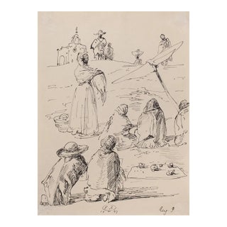 Eugene Berman - The Trip To Mexico - Original Pen Drawing - 1947 For Sale