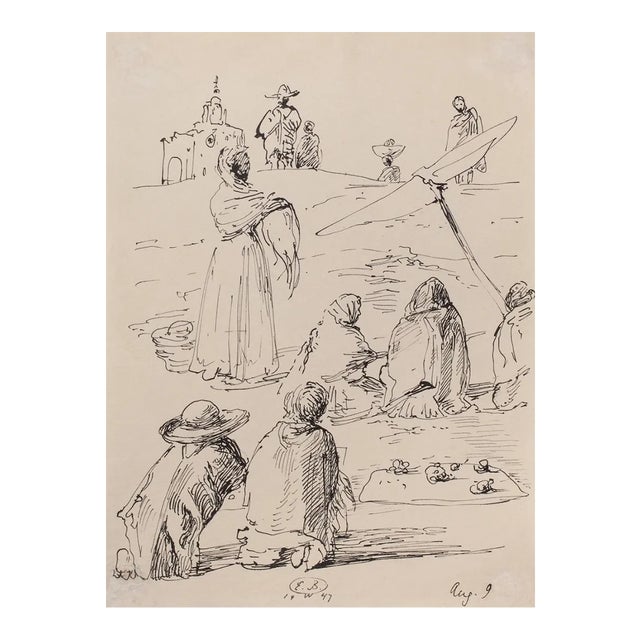 Eugene Berman - The Trip To Mexico - Original Pen Drawing - 1947 For Sale