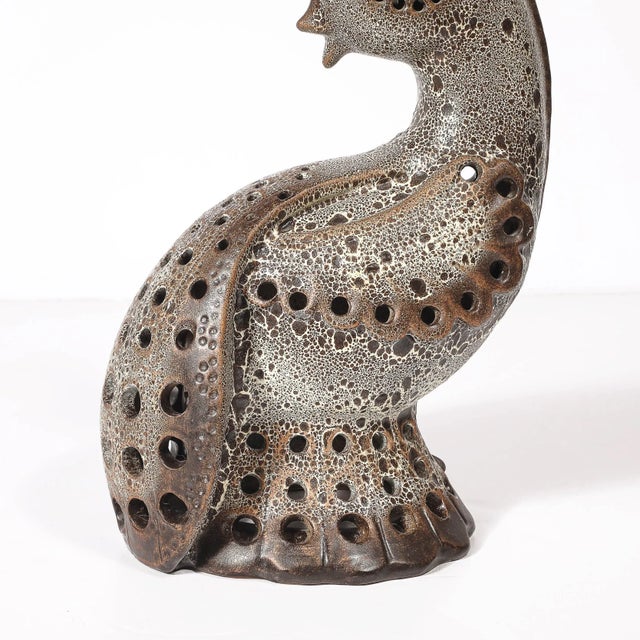 Mid-Century Peacock Table Lamp in Ceramic With Textural Gradient Umber Glaze For Sale - Image 10 of 18