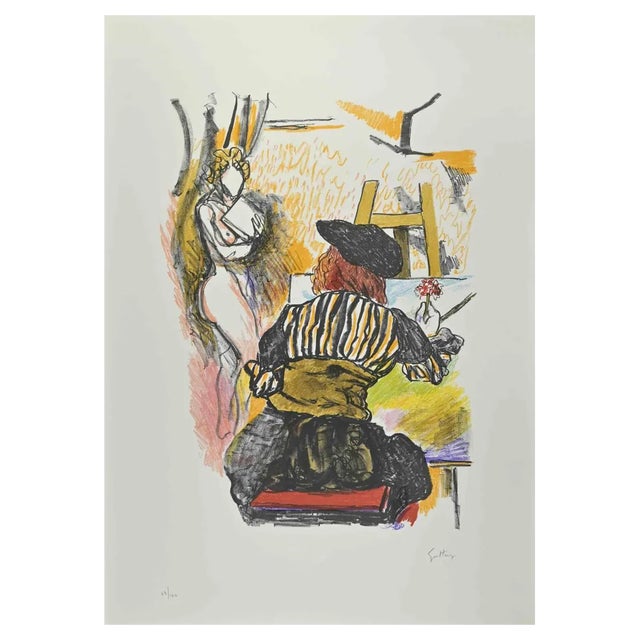 Renato Guttuso, Homage to Jan Vermeer, Lithograph, 1980s For Sale