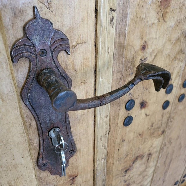 Brown Handcrafted Solid Wood Rustic Door – Custom Spanish Colonial Double Sidelight Design Made to Order For Sale - Image 8 of 18