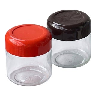 Vintage 1970s Heller Glass & Plastic Canisters - A Pair, Marked For Sale