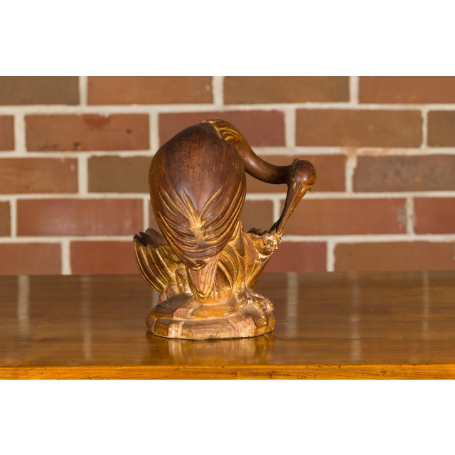 Wood Italian Midcentury Carved Wooden Bowl with Crane and Leaf Motifs For Sale - Image 7 of 12