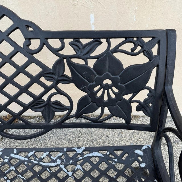 Mid 20th Century Mid 20th Century Contemporary Art Nouveau Style Cast Aluminum Garden Patio Garden Bench Loveseat For Sale - Image 5 of 15