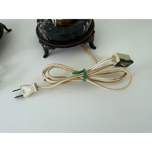 Pair of Vintage Crystal Prism Boudoir Lamps With Marble Bases and Etched Glass Shades For Sale In Orlando - Image 6 of 12