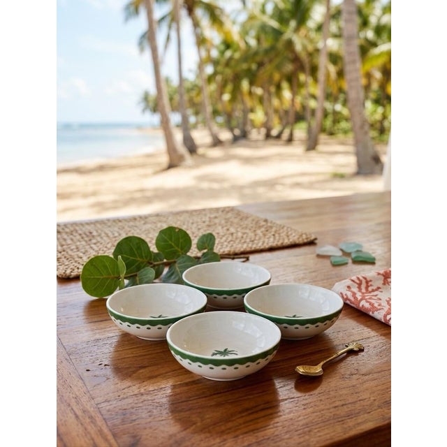 Forest Green Fern & Co. X Anthropologie "The Palm Collection" Porcelain Small Bowls - Set of 4 For Sale - Image 8 of 10