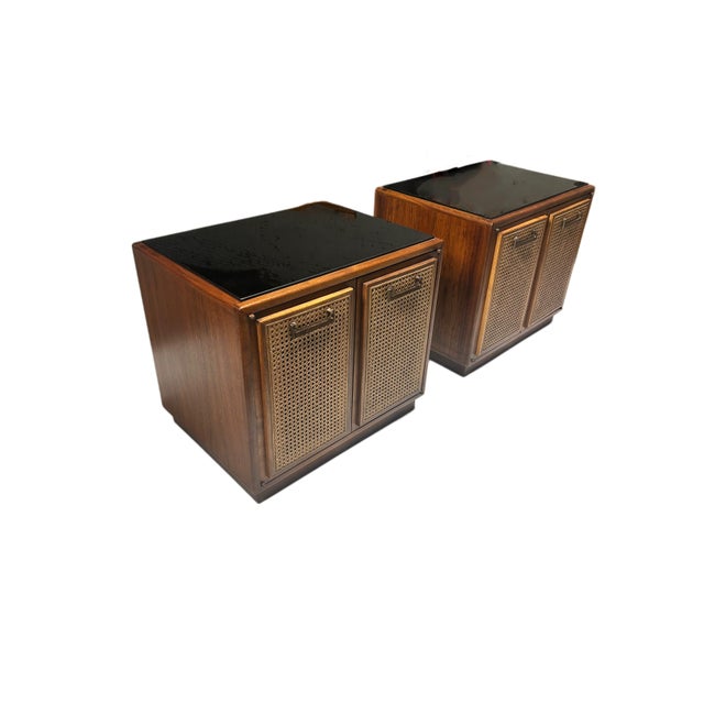 1960s Mid Century Caned Front Nightstands, A Pair For Sale In Philadelphia - Image 6 of 10