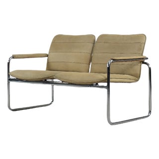 Vintage Tubular Steel Leather 2-Seater Sofa, 1960s For Sale