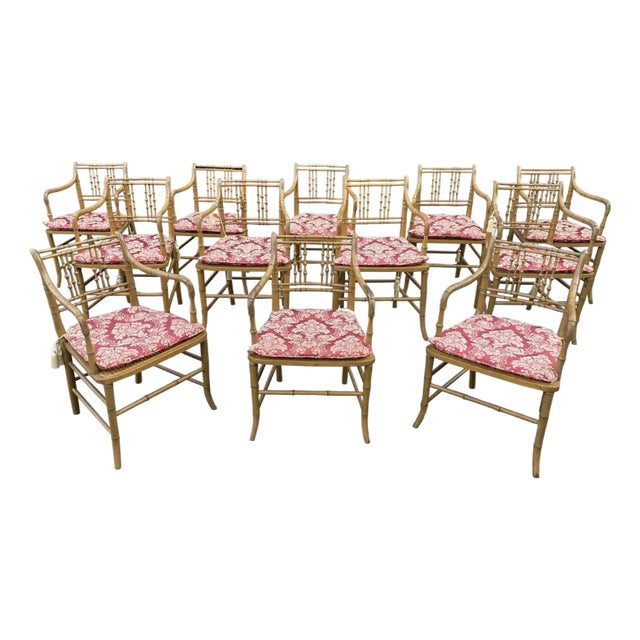 Great Set of 12 Paint Decorated 19th Century Faux Bamboo Armchairs For Sale