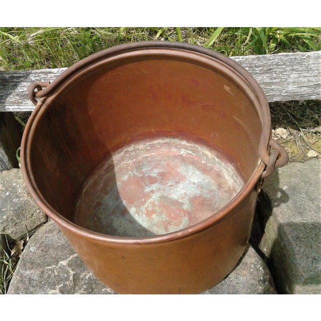 Antique Primitive Copper Kettle or Bucket W Steel Bail Handle For Sale - Image 4 of 12