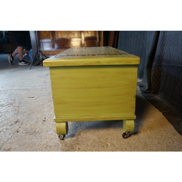 Vintage American Country Farmhouse Green Painted Chic Pine Blanket Chest Trunk For Sale - Image 12 of 18