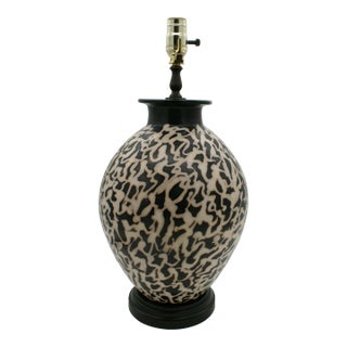 Late 20th Century Black & Ivory Geometric Chulucanas Pottery Lamp – Handcrafted Peruvian Art Lg Tribal Vase For Sale