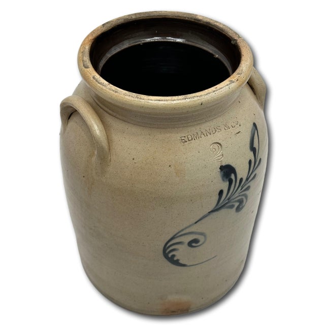 Ceramic Nice Antique American Blue Decorated 2 Gallon Size Stoneware Butter Churn by Edmonds & Co. Charlestown Massachusetts For Sale - Image 7 of 18