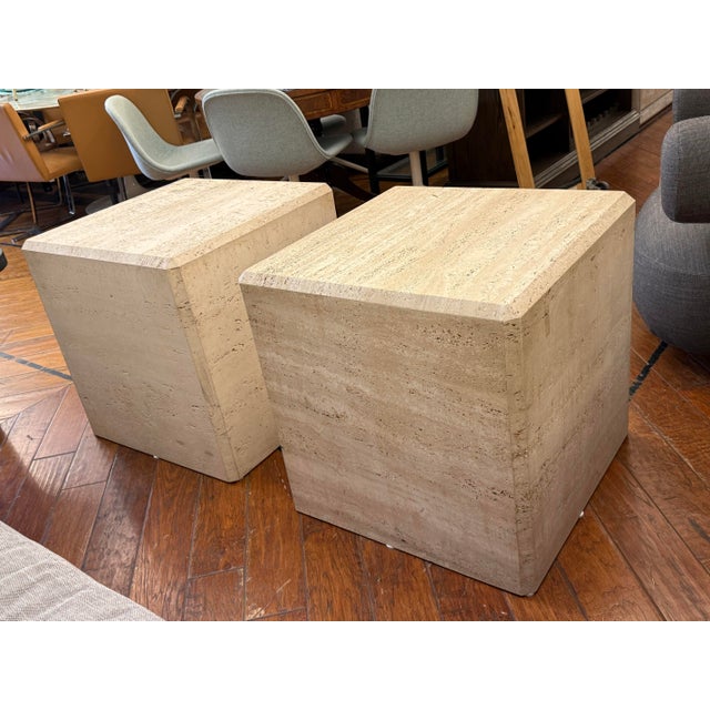 Italian Vintage Travertine Cube Side Tables, Pair For Sale - Image 4 of 12