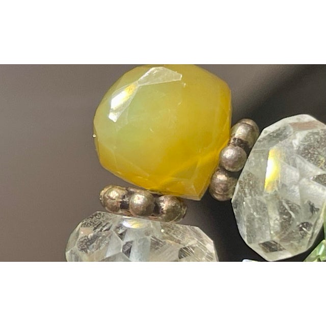 Gemstone Necklace Moss Aquamarine, Faceted White Topaz Rondelles, and Supple Shades of Blue Green Yellow Peruvian Opal For Sale In South Bend - Image 6 of 10
