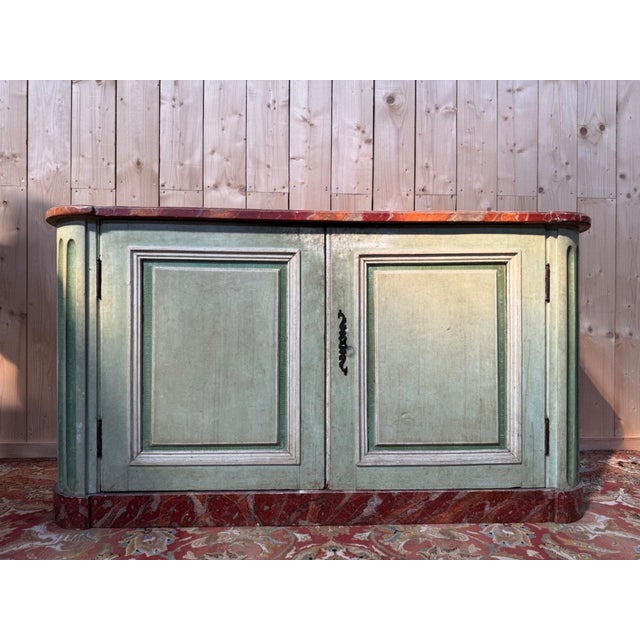 Gray Low Louis XIV Painted Wood and Faux Marble Sideboard with Plinth For Sale - Image 8 of 8