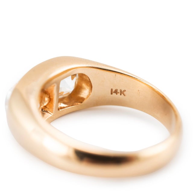 Metal Late 20th Century Unisex Vintage 14k Yellow Gold Gia 3.75ct Two Bezel Set Diamond Cocktail Ring, Size 9 For Sale - Image 7 of 9
