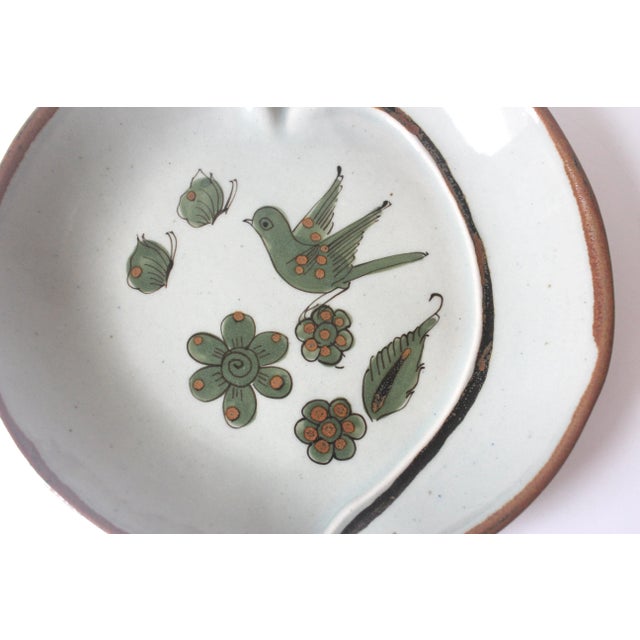 Vintage El Palomar Ken Edwards Handmade Pottery Bird Dish Plate Leaf Shape Bohemian Ceramic Mexican Platter Bowl For Sale - Image 6 of 11