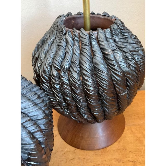 Vintage Custom Kass O’Brien Slab Built Ceramic Lamps - A Pair For Sale - Image 9 of 13