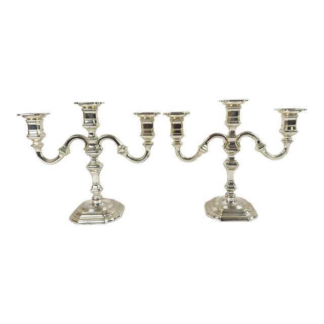 Pair of Vintage BMF Silver-Plated Three-Arm Candelabra, West Germany, Circa 1960s For Sale