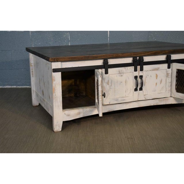 American Crafters and Weavers Greenview Sliding Door Coffee Table - Distressed White For Sale - Image 3 of 5