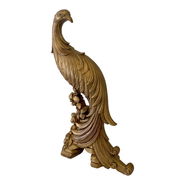 1950s Syroco Gold Hollywood Regency Peacock Statue For Sale