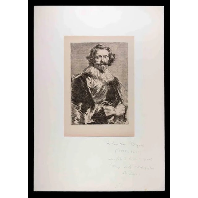 Portrait is an Original Etching realized after Antoon Van Diyck (1599-1641). The artwork is in very good condition,...