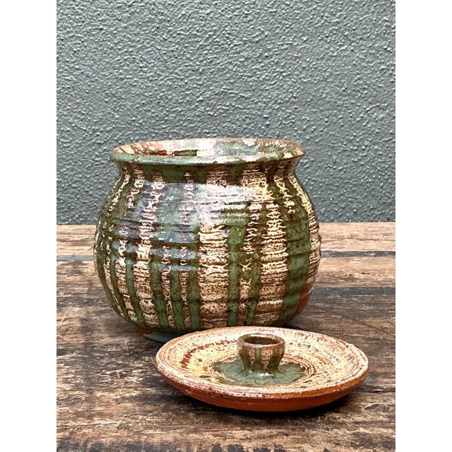 Vintage Textured Pottery Lidded Jar For Sale - Image 9 of 12