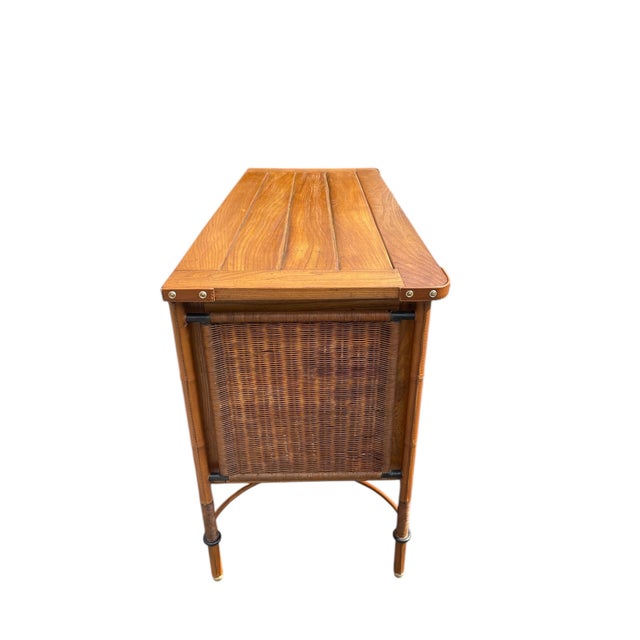 Mid-Century Modern Stitched Leather and Rattan Chest of Drawers by Jacques Adnet, 1955 For Sale - Image 3 of 16