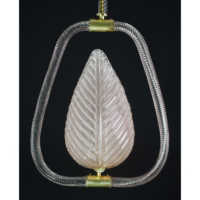 1970s Elegant Pink Art Decò Barovier E Toso Pendant Light Murano Glass For Sale - Image 9 of 11