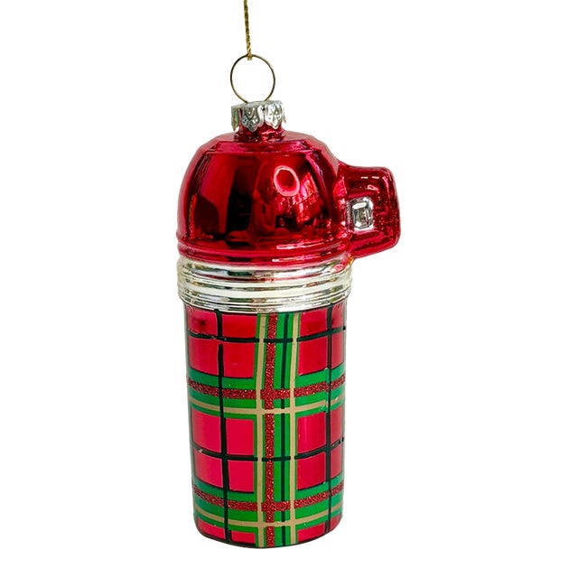 Retro Plaid Thermos Glass Christmas Ornament For Sale