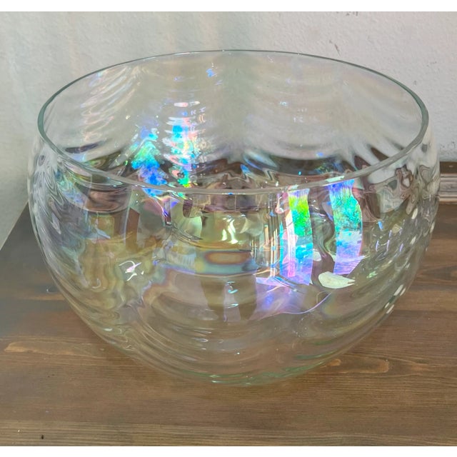 Vintage-Mid Century Draping Iridescent Glass 14 Piece Punch Bowl Set-Includes Glass Ladle Not Pictured For Sale - Image 4 of 9