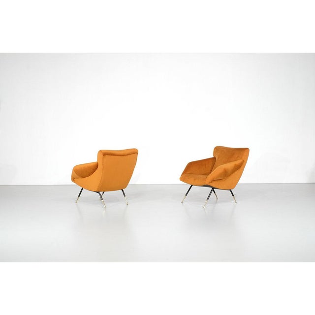 Orange Velvet Armchairs, Italy, 1960s, Set of 2, in Very Good conditions. Designed 1960 to 1969