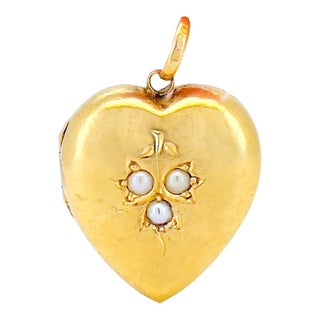 Edwardian 15k Pearl Heart Locket, Feb. 4th 1904 For Sale