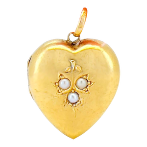 Edwardian 15k Pearl Heart Locket, Feb. 4th 1904