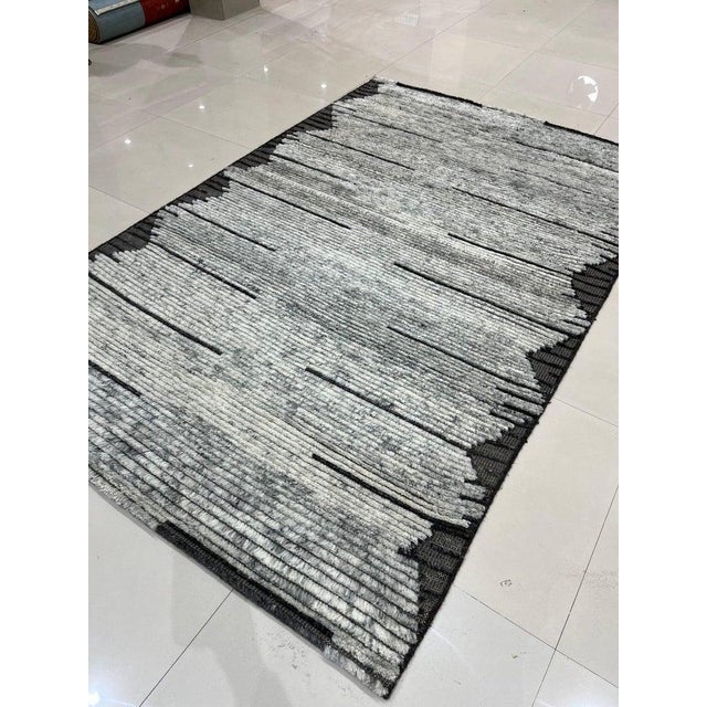 9x12 Gray Hand-Knotted Wool Striated Horizon Geometric Modern Carpet Rug For Sale - Image 11 of 13