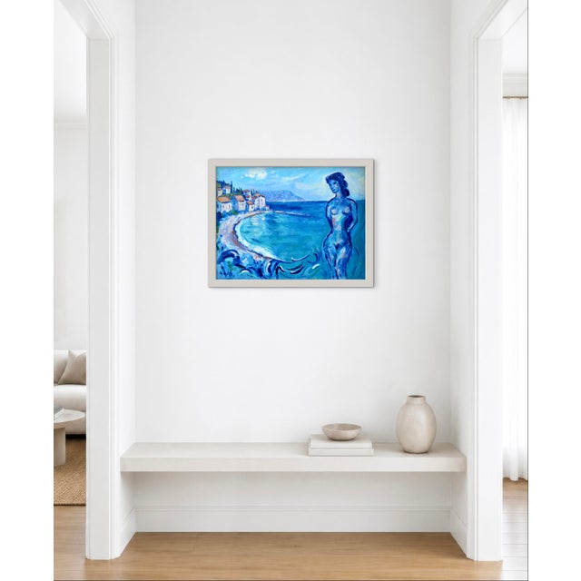 By the Blue Sea - Impressionistic Figure Seascape Oil Painting For Sale - Image 4 of 11