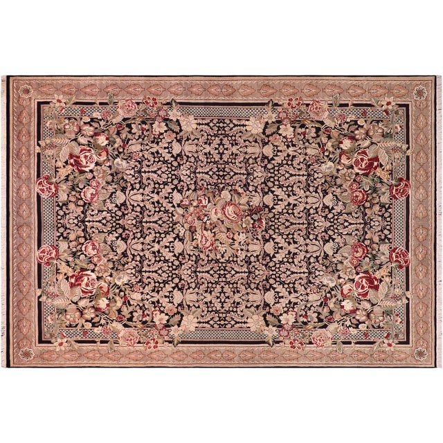 Black Elegant Shabby Chic 1990's Pak-Persian Black/Beige Wool Rug - 9'0'' X 13'0'' For Sale - Image 8 of 9