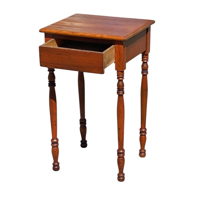 Antique Sheraton Cherry Work Table / Nightstand With Blank Drawer For Sale - Image 4 of 12
