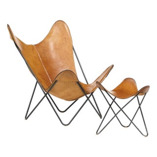 1980s After Jorge Ferrari-Hardoy, Butterfly Chair and Ottoman For Sale