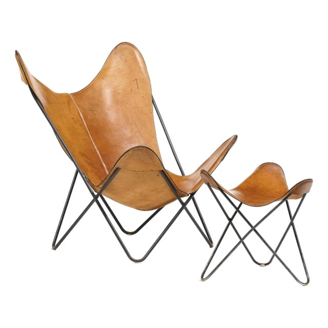 1980s After Jorge Ferrari-Hardoy, Butterfly Chair and Ottoman For Sale