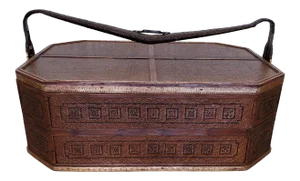 Enormous Vintage Maitland Smith Chinese Woven Basket Coffee Table