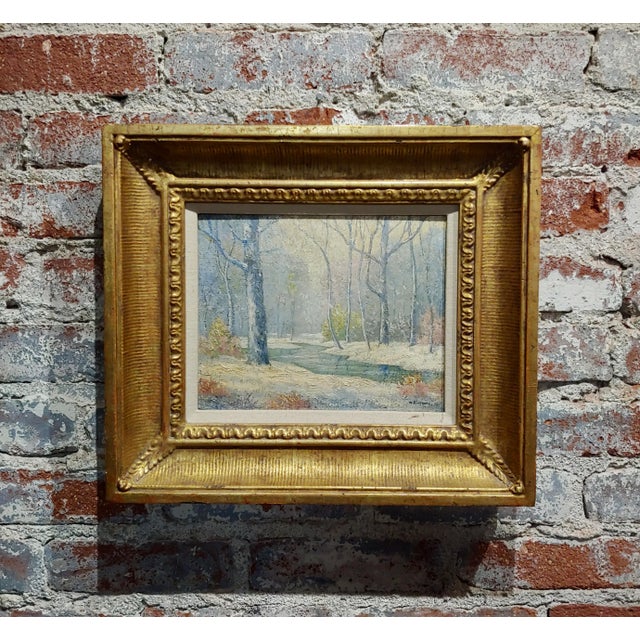 1900s "Winter Solitude by the Creek Landscape" Oil Painting by William Krullaars For Sale - Image 10 of 10