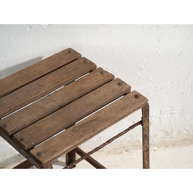 Antique Industrial Stool in Pine Wood and Iron, Central Europe, 1950 For Sale - Image 5 of 8