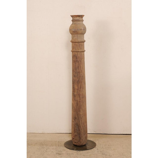 A single 19th century British Colonial carved wood column with custom stand. This antique hand-carved wooden architectural...